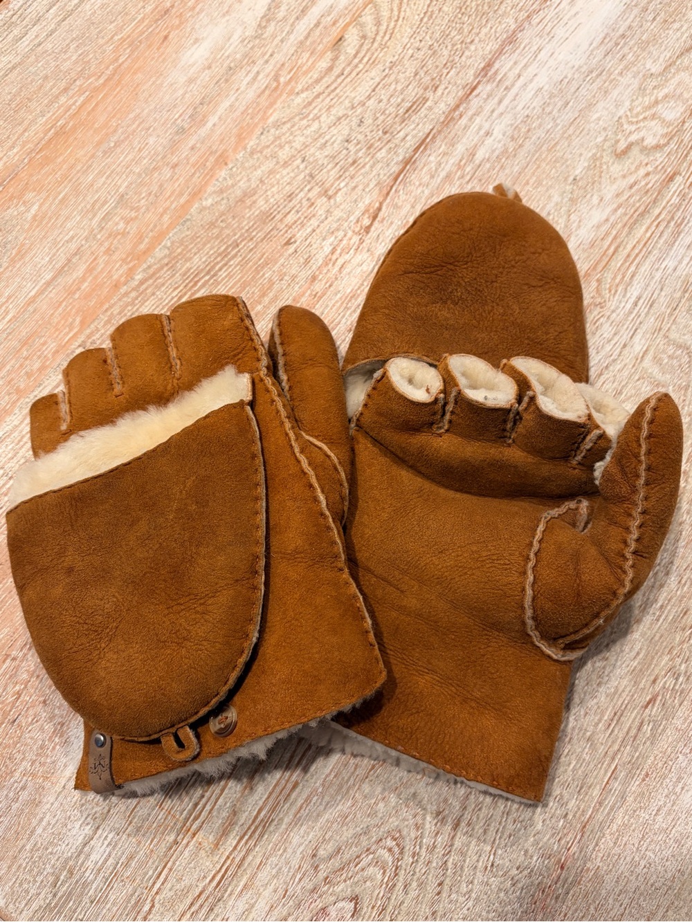 Mackage Brown Shearling Convertible Mittens Gloves Wool Suede Unisex Winter L-XL